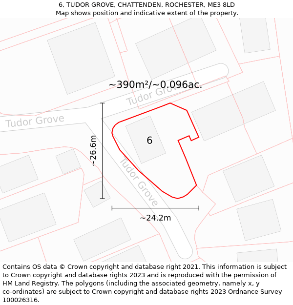 6, TUDOR GROVE, CHATTENDEN, ROCHESTER, ME3 8LD: Plot and title map