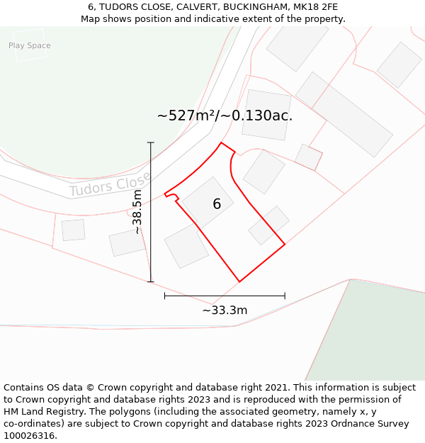 6, TUDORS CLOSE, CALVERT, BUCKINGHAM, MK18 2FE: Plot and title map