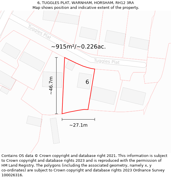 6, TUGGLES PLAT, WARNHAM, HORSHAM, RH12 3RA: Plot and title map