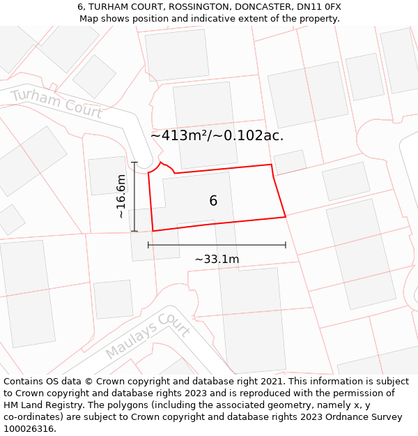 6, TURHAM COURT, ROSSINGTON, DONCASTER, DN11 0FX: Plot and title map