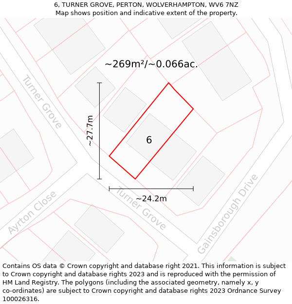 6, TURNER GROVE, PERTON, WOLVERHAMPTON, WV6 7NZ: Plot and title map