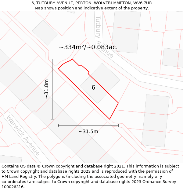 6, TUTBURY AVENUE, PERTON, WOLVERHAMPTON, WV6 7UR: Plot and title map