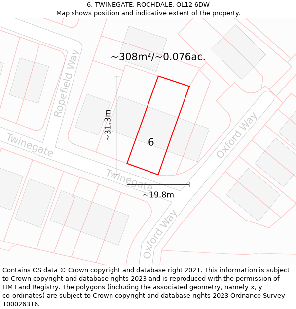 6, TWINEGATE, ROCHDALE, OL12 6DW: Plot and title map