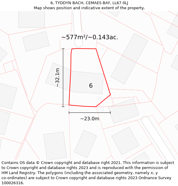 6, TYDDYN BACH, CEMAES BAY, LL67 0LJ: Plot and title map