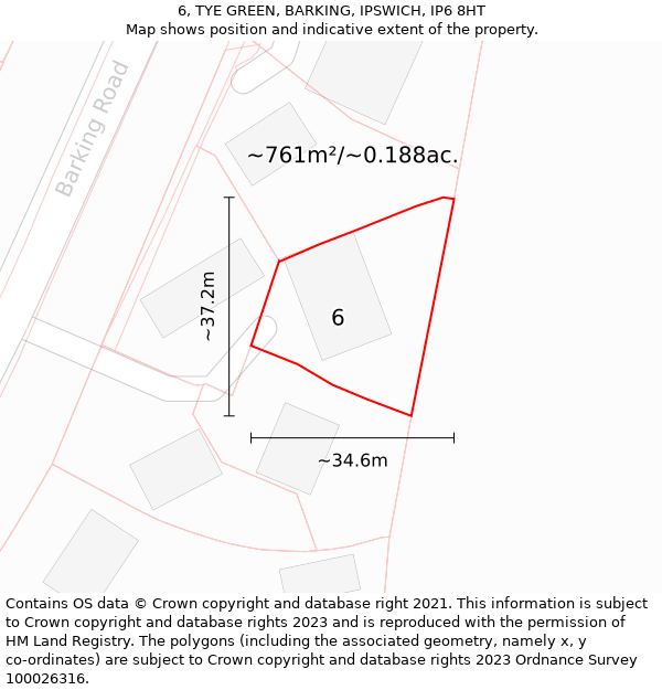 6, TYE GREEN, BARKING, IPSWICH, IP6 8HT: Plot and title map