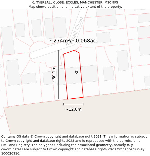 6, TYERSALL CLOSE, ECCLES, MANCHESTER, M30 9FS: Plot and title map