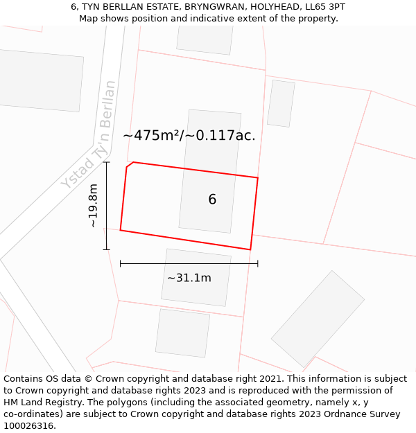 6, TYN BERLLAN ESTATE, BRYNGWRAN, HOLYHEAD, LL65 3PT: Plot and title map