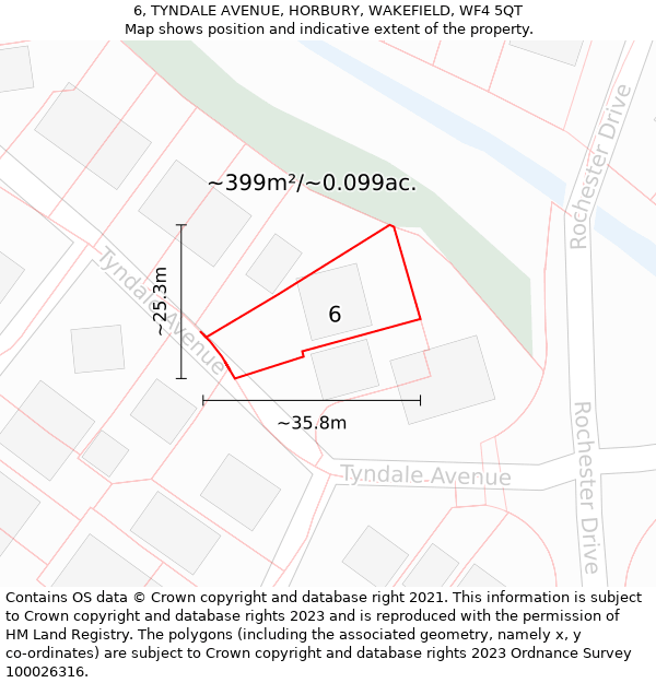 6, TYNDALE AVENUE, HORBURY, WAKEFIELD, WF4 5QT: Plot and title map