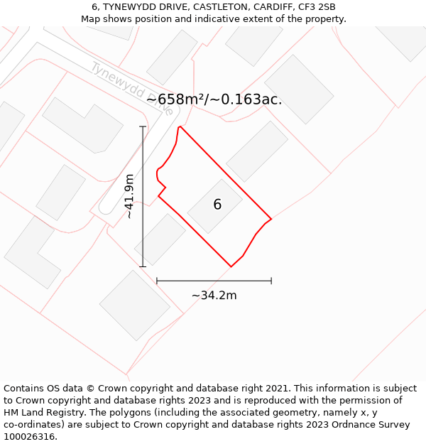 6, TYNEWYDD DRIVE, CASTLETON, CARDIFF, CF3 2SB: Plot and title map