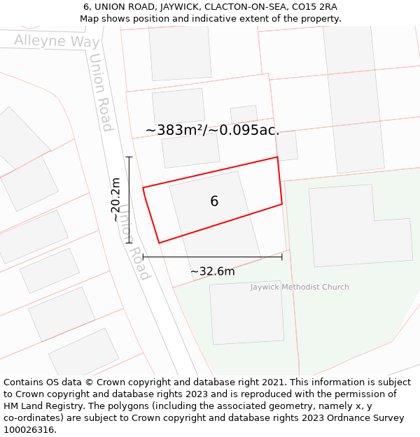 6, UNION ROAD, JAYWICK, CLACTON-ON-SEA, CO15 2RA: Plot and title map