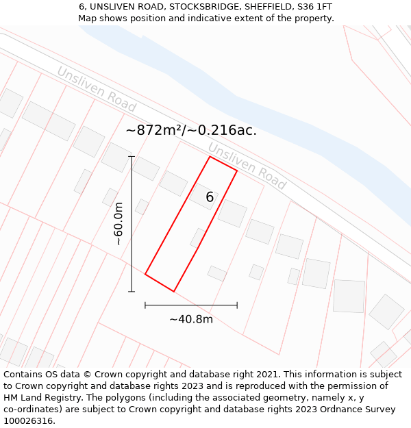 6, UNSLIVEN ROAD, STOCKSBRIDGE, SHEFFIELD, S36 1FT: Plot and title map