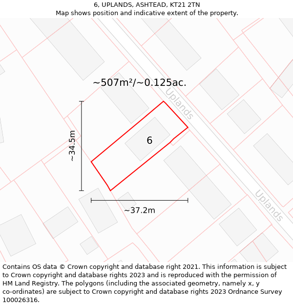 6, UPLANDS, ASHTEAD, KT21 2TN: Plot and title map