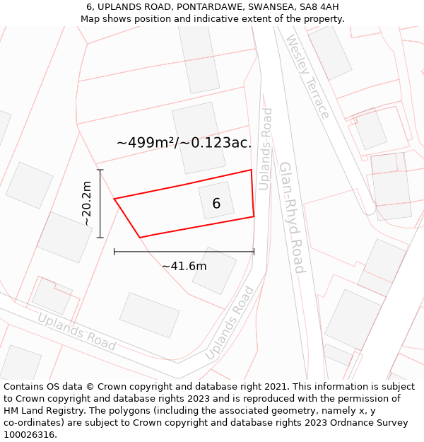 6, UPLANDS ROAD, PONTARDAWE, SWANSEA, SA8 4AH: Plot and title map