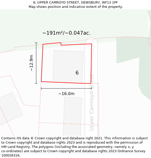 6, UPPER CAMROYD STREET, DEWSBURY, WF13 1PF: Plot and title map