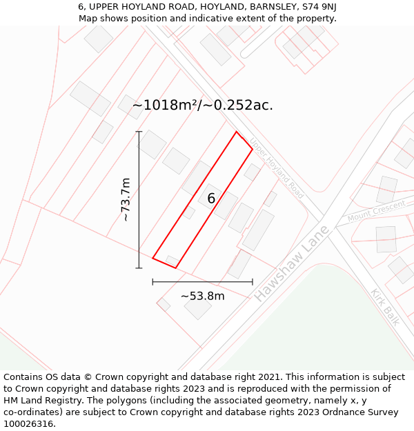 6, UPPER HOYLAND ROAD, HOYLAND, BARNSLEY, S74 9NJ: Plot and title map