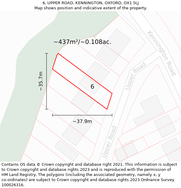 6, UPPER ROAD, KENNINGTON, OXFORD, OX1 5LJ: Plot and title map