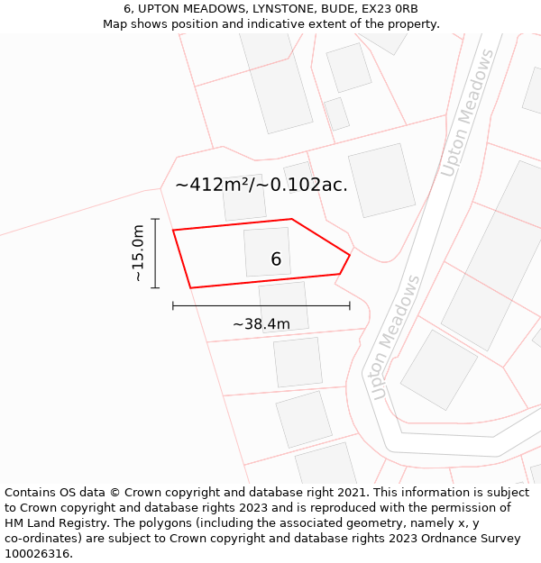 6, UPTON MEADOWS, LYNSTONE, BUDE, EX23 0RB: Plot and title map