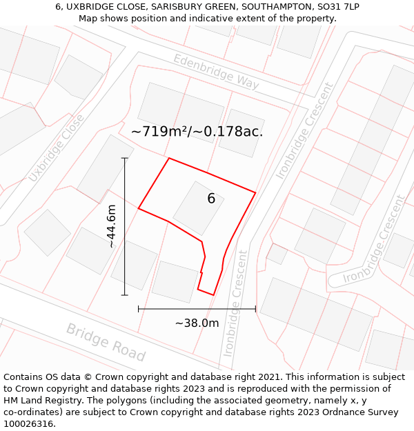 6, UXBRIDGE CLOSE, SARISBURY GREEN, SOUTHAMPTON, SO31 7LP: Plot and title map