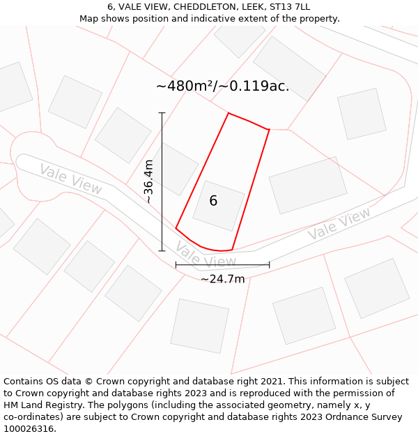 6, VALE VIEW, CHEDDLETON, LEEK, ST13 7LL: Plot and title map