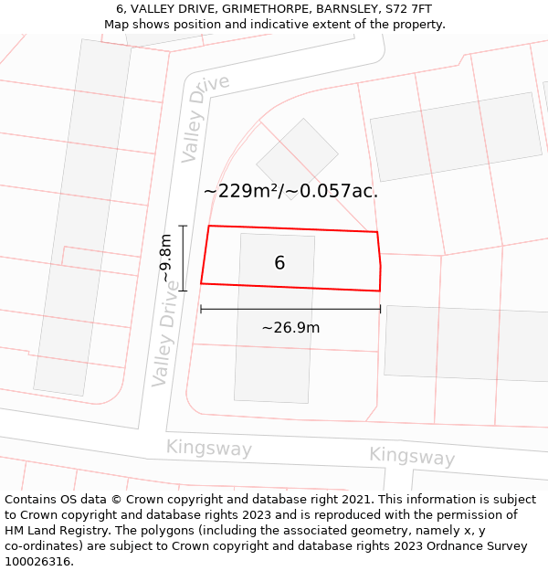 6, VALLEY DRIVE, GRIMETHORPE, BARNSLEY, S72 7FT: Plot and title map