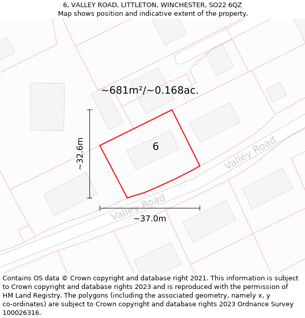6, VALLEY ROAD, LITTLETON, WINCHESTER, SO22 6QZ: Plot and title map