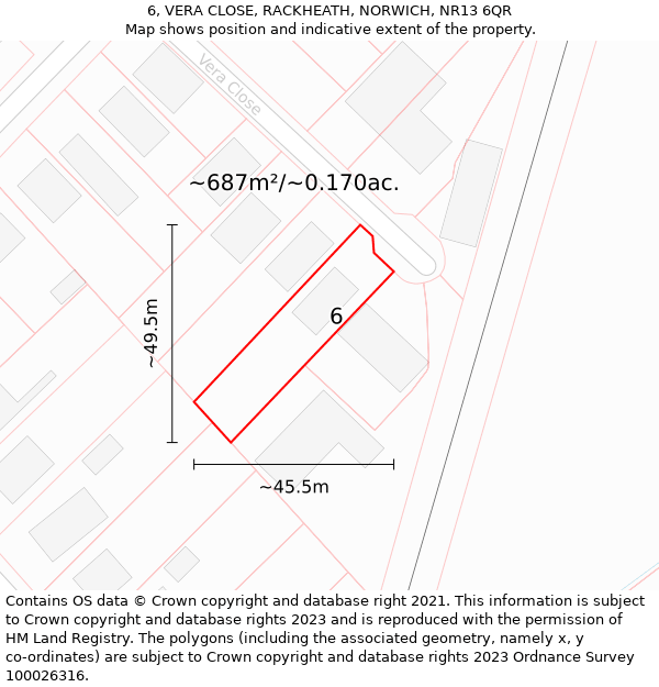 6, VERA CLOSE, RACKHEATH, NORWICH, NR13 6QR: Plot and title map