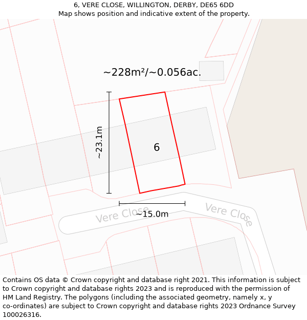 6, VERE CLOSE, WILLINGTON, DERBY, DE65 6DD: Plot and title map