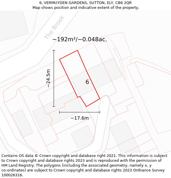 6, VERMUYDEN GARDENS, SUTTON, ELY, CB6 2QR: Plot and title map