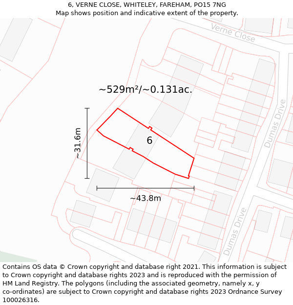 6, VERNE CLOSE, WHITELEY, FAREHAM, PO15 7NG: Plot and title map