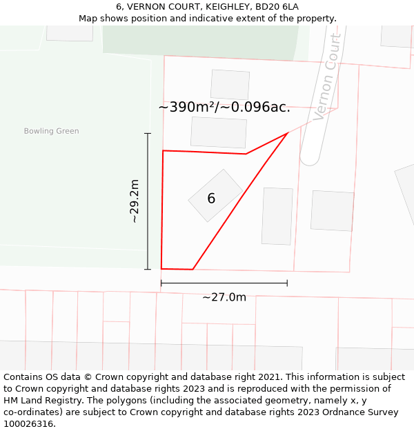 6, VERNON COURT, KEIGHLEY, BD20 6LA: Plot and title map