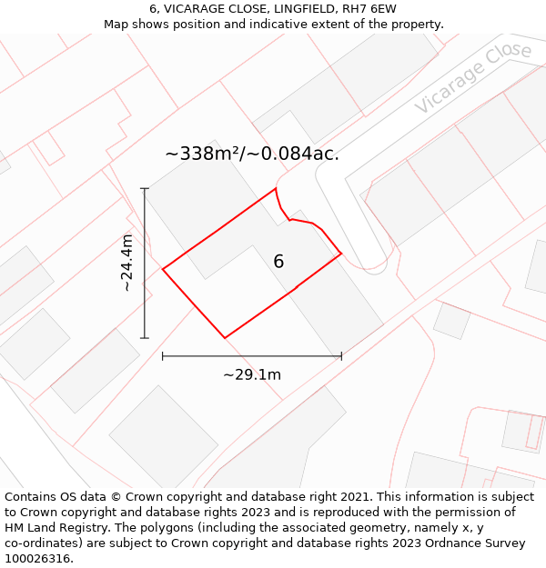 6, VICARAGE CLOSE, LINGFIELD, RH7 6EW: Plot and title map