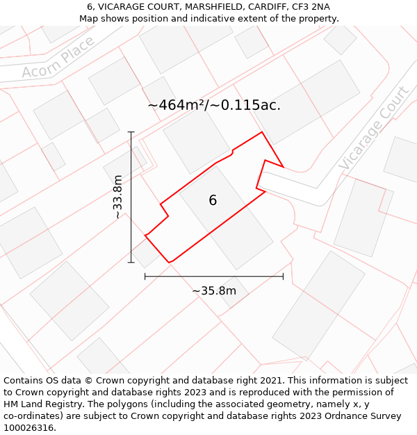 6, VICARAGE COURT, MARSHFIELD, CARDIFF, CF3 2NA: Plot and title map