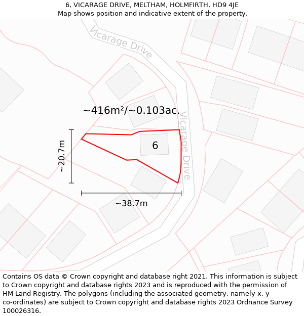 6, VICARAGE DRIVE, MELTHAM, HOLMFIRTH, HD9 4JE: Plot and title map