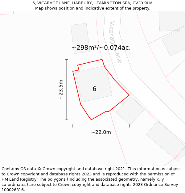 6, VICARAGE LANE, HARBURY, LEAMINGTON SPA, CV33 9HA: Plot and title map