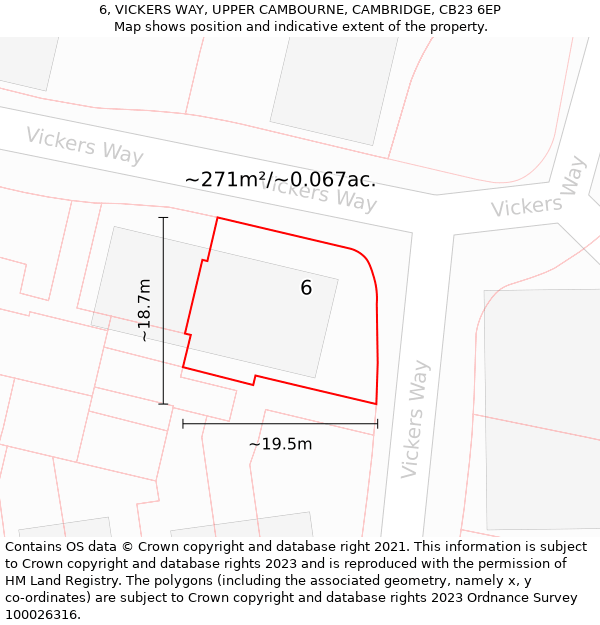 6, VICKERS WAY, UPPER CAMBOURNE, CAMBRIDGE, CB23 6EP: Plot and title map