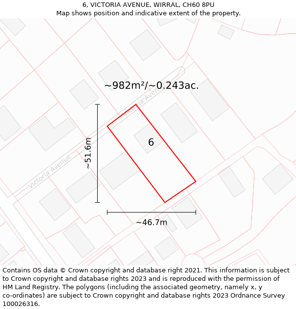 6, VICTORIA AVENUE, WIRRAL, CH60 8PU: Plot and title map