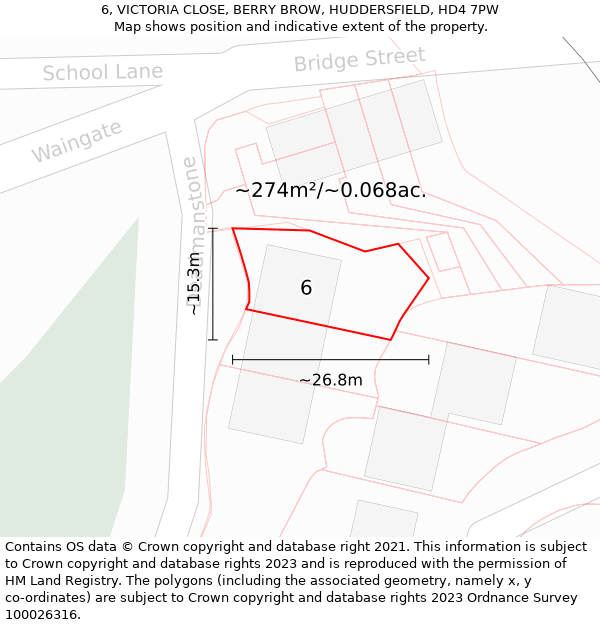 6, VICTORIA CLOSE, BERRY BROW, HUDDERSFIELD, HD4 7PW: Plot and title map