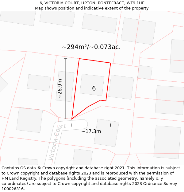 6, VICTORIA COURT, UPTON, PONTEFRACT, WF9 1HE: Plot and title map