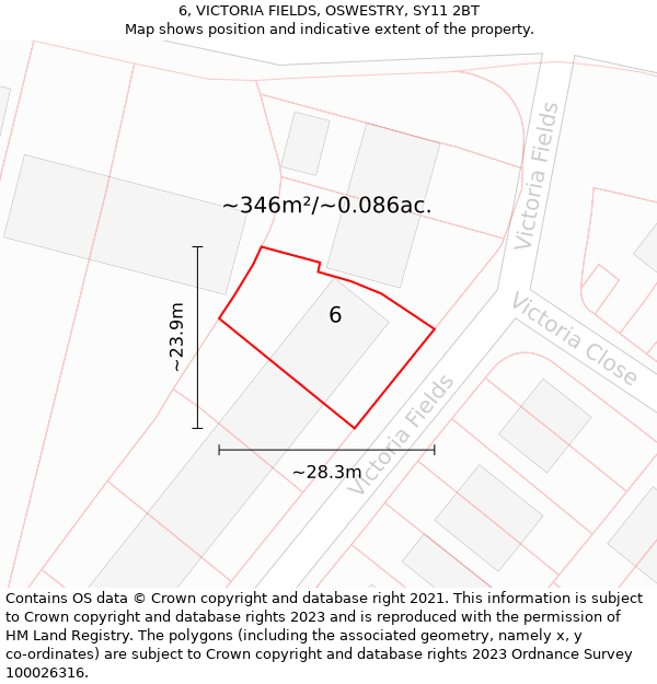 6, VICTORIA FIELDS, OSWESTRY, SY11 2BT: Plot and title map