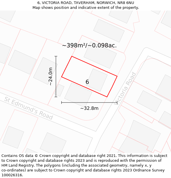 6, VICTORIA ROAD, TAVERHAM, NORWICH, NR8 6NU: Plot and title map