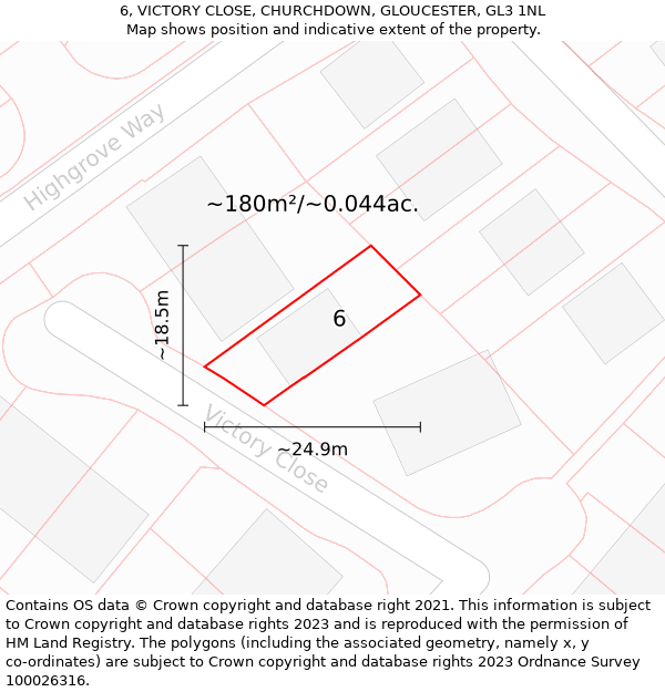 6, VICTORY CLOSE, CHURCHDOWN, GLOUCESTER, GL3 1NL: Plot and title map