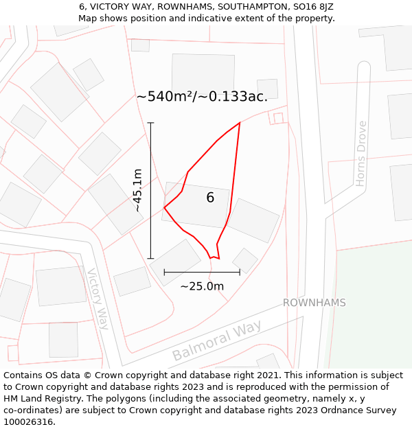 6, VICTORY WAY, ROWNHAMS, SOUTHAMPTON, SO16 8JZ: Plot and title map