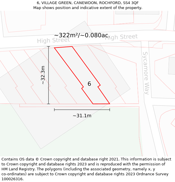 6, VILLAGE GREEN, CANEWDON, ROCHFORD, SS4 3QF: Plot and title map