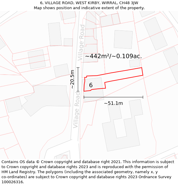 6, VILLAGE ROAD, WEST KIRBY, WIRRAL, CH48 3JW: Plot and title map