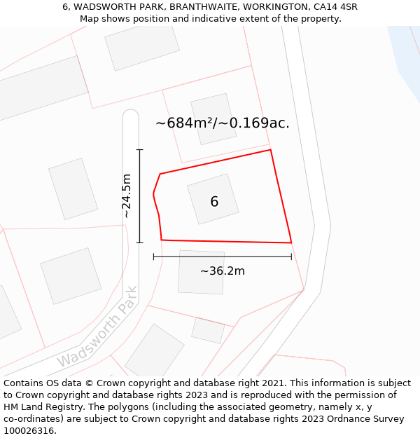 6, WADSWORTH PARK, BRANTHWAITE, WORKINGTON, CA14 4SR: Plot and title map