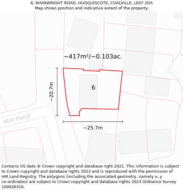 6, WAINWRIGHT ROAD, HUGGLESCOTE, COALVILLE, LE67 2DA: Plot and title map