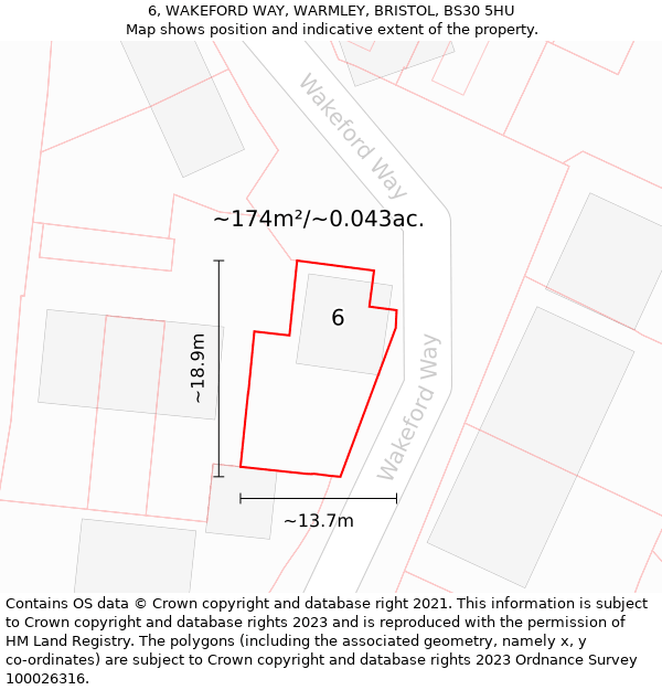 6, WAKEFORD WAY, WARMLEY, BRISTOL, BS30 5HU: Plot and title map