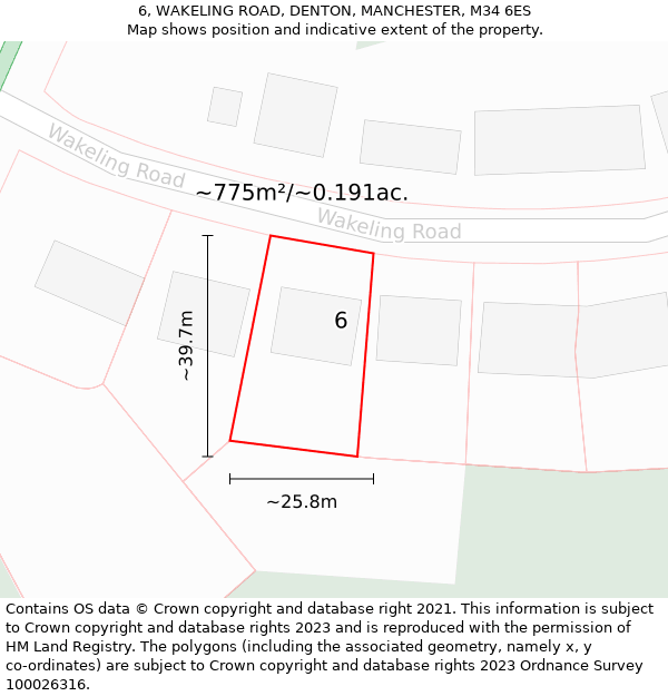 6, WAKELING ROAD, DENTON, MANCHESTER, M34 6ES: Plot and title map
