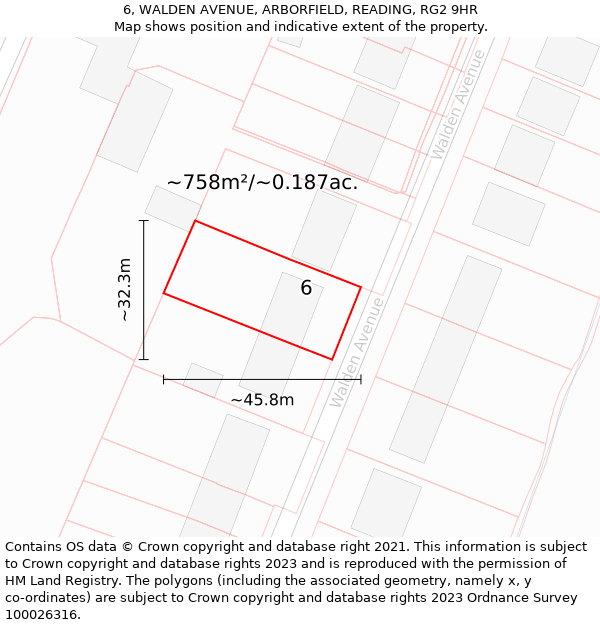 6, WALDEN AVENUE, ARBORFIELD, READING, RG2 9HR: Plot and title map