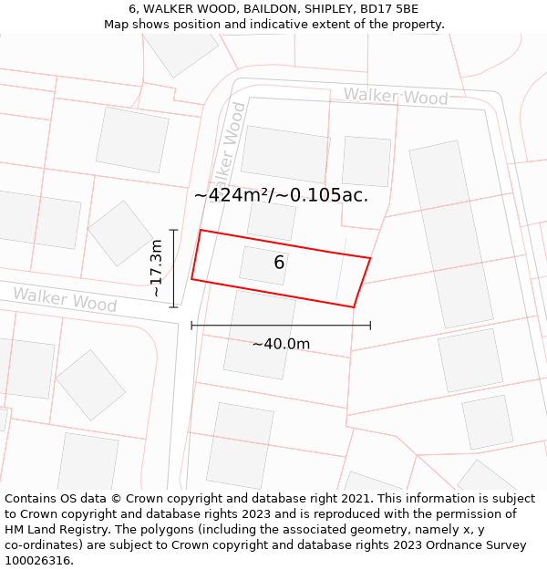 6, WALKER WOOD, BAILDON, SHIPLEY, BD17 5BE: Plot and title map